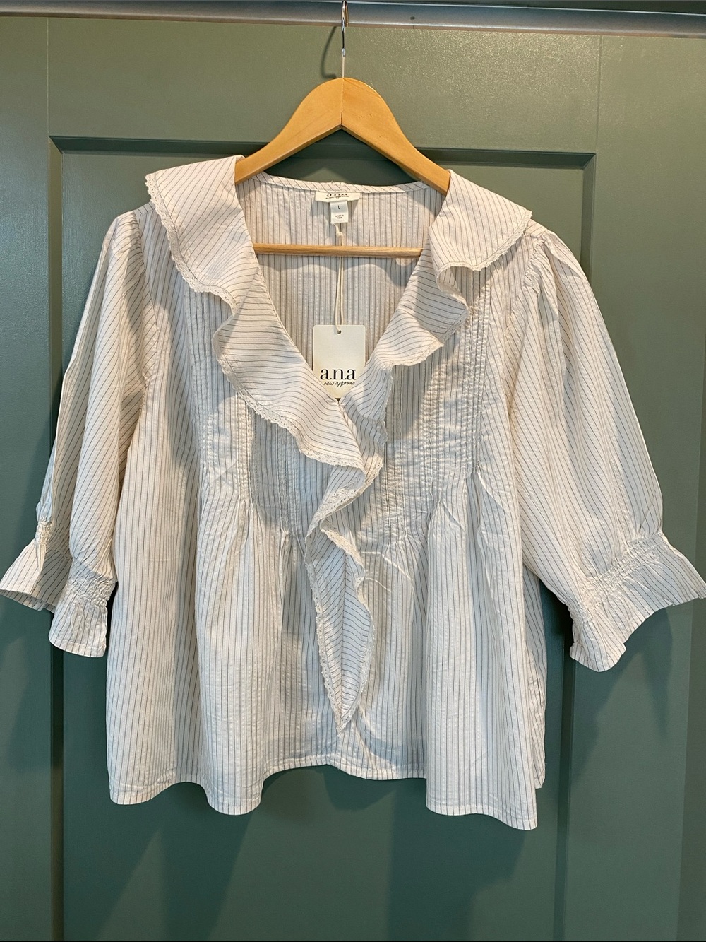 a.n.a Cream Ruffle Front V Neck Blouse